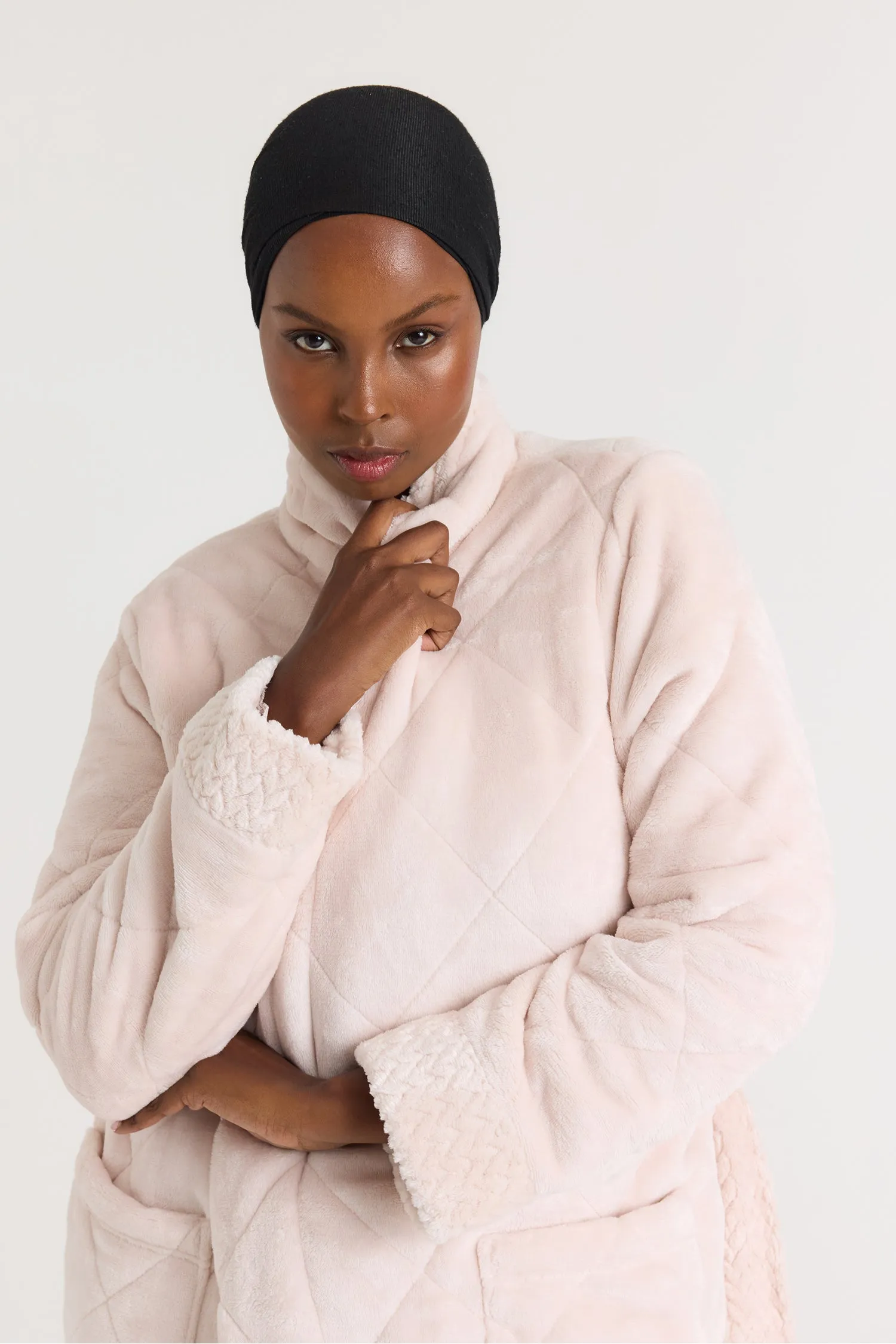 Quilted Velour Dressing Gown in Powder Puff - Wholesale sold by Pretty You London product image thumbnail 2