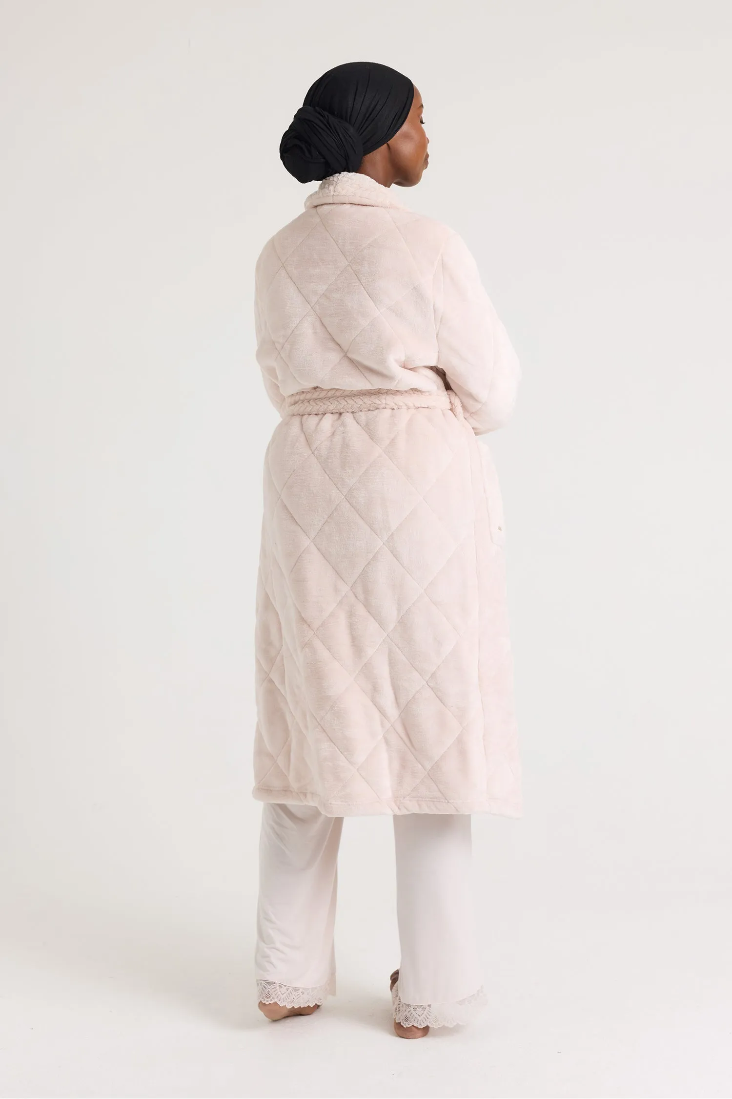 Quilted Velour Dressing Gown in Powder Puff - Wholesale sold by Pretty You London product image thumbnail 3