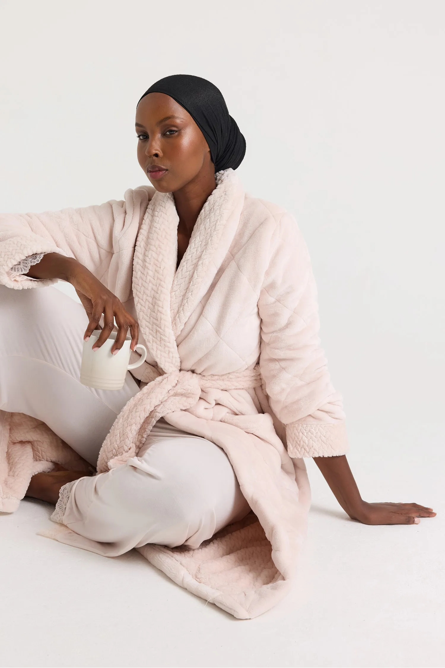 Quilted Velour Dressing Gown in Powder Puff - Wholesale sold by Pretty You London