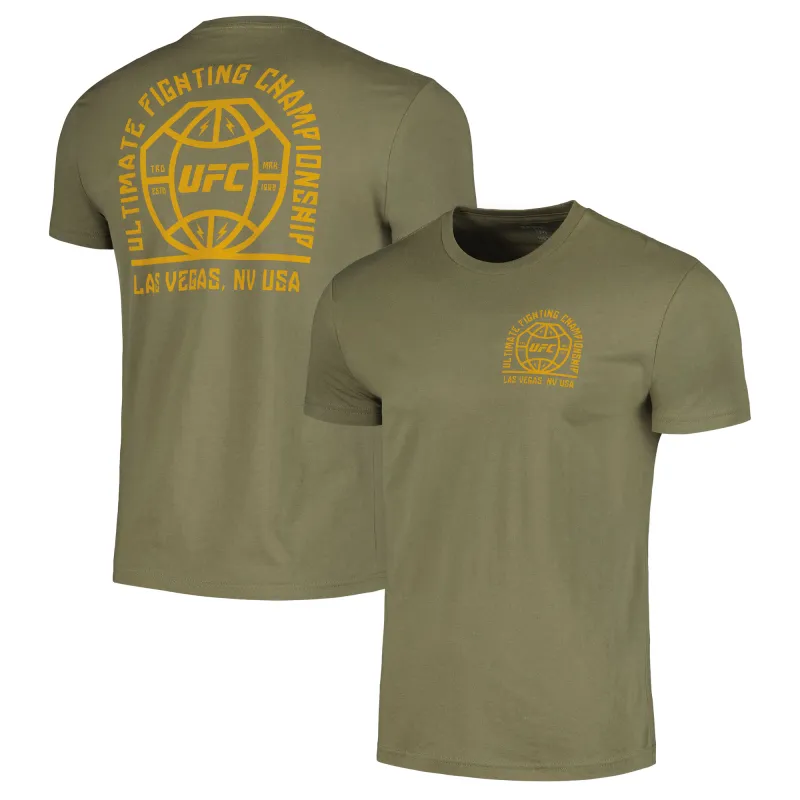 Men's  Olive UFC Octagon Globe T-Shirt sold by UFC
