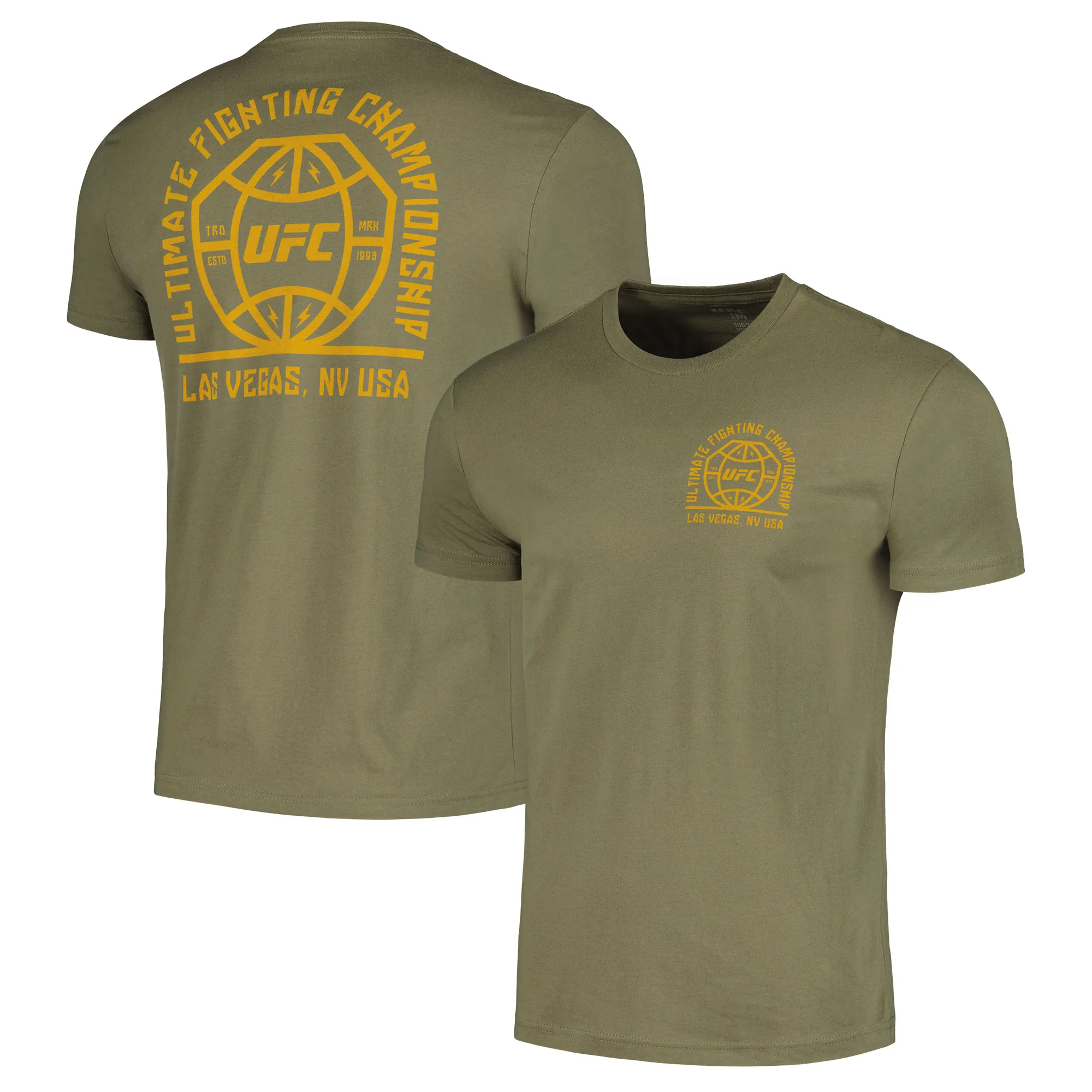 Men's Olive UFC Octagon Globe T-Shirt sold by UFC