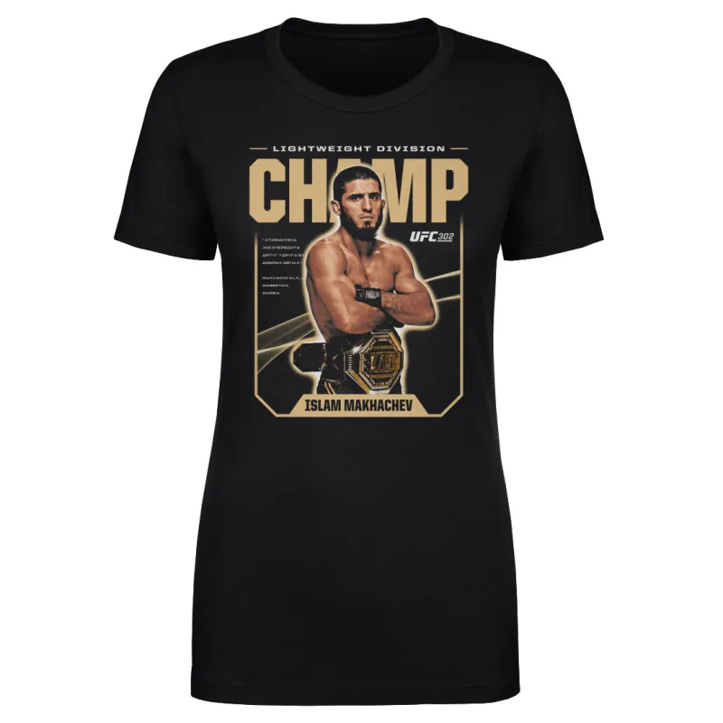Women's 500 Level Black Islam Makhachev UFC 302 Lightweight Champion T-Shirt made by 500 Level