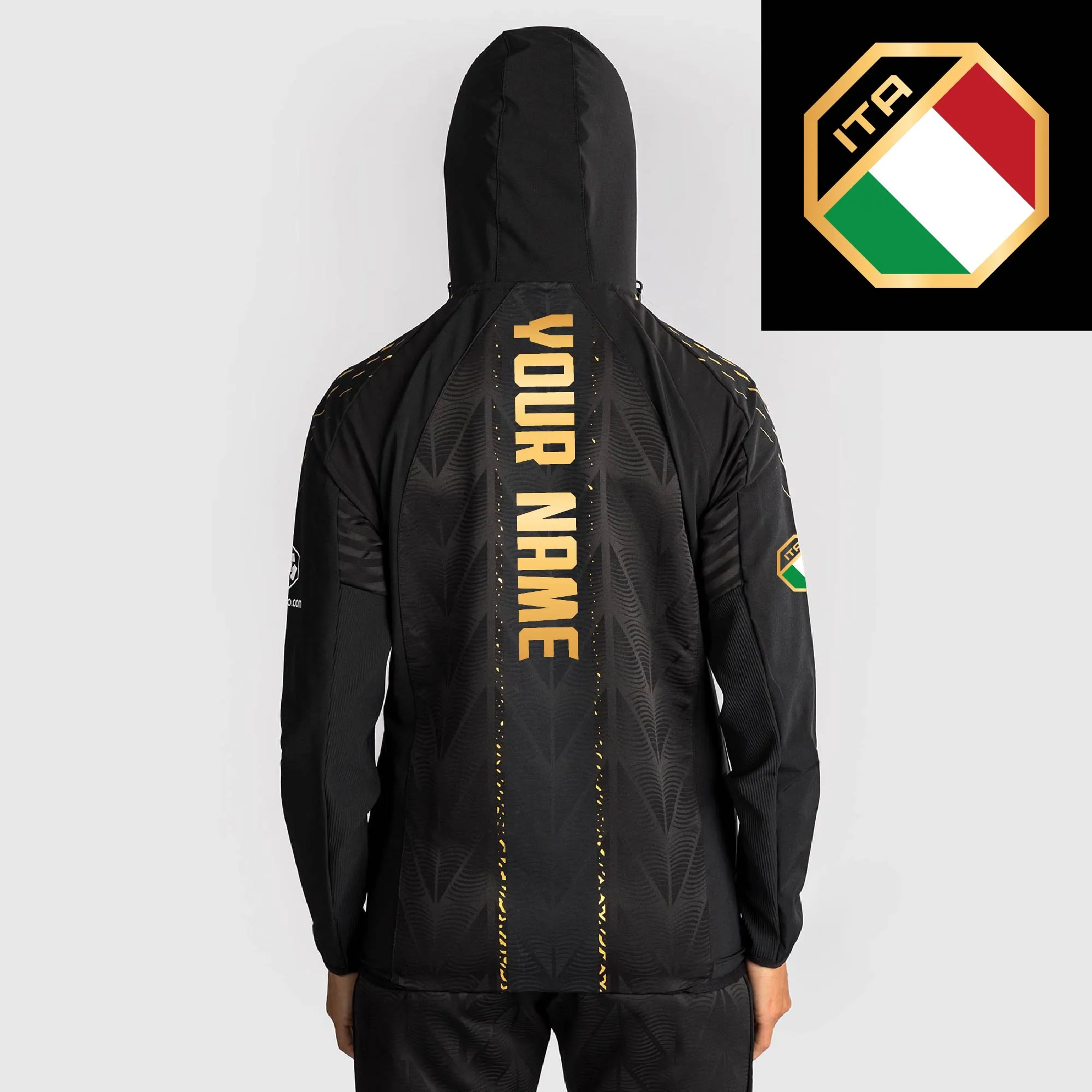 Women's UFC Zenith by Venum Black/Gold Authentic Fight Night Italy Personalized Champion Full-Zip Walkout Hoodie sold by UFC