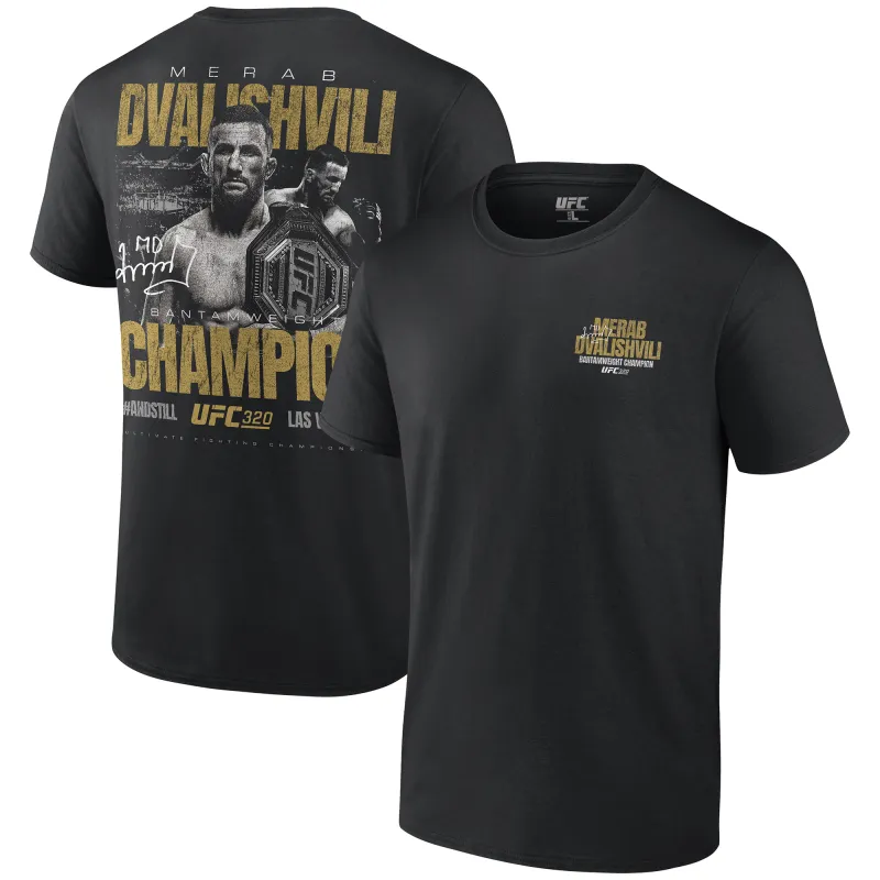 Men's Black Merab Dvalishvili UFC 320 #AndStill World Men's Bantamweight Champion T-Shirt sold by UFC