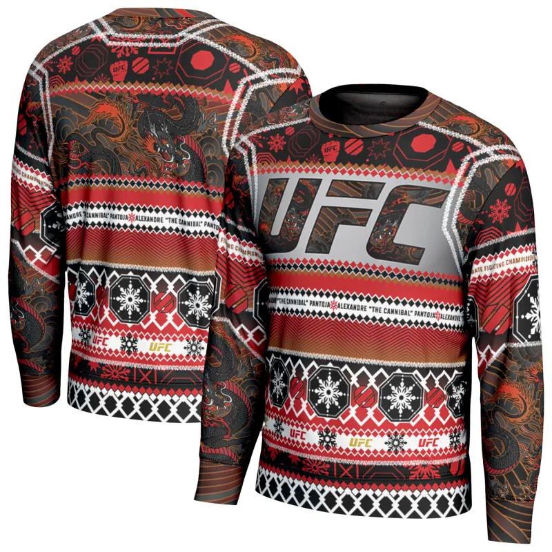 Men's ProSphere Red Alexandre Pantoja 2025 Holiday Sweater sold by UFC