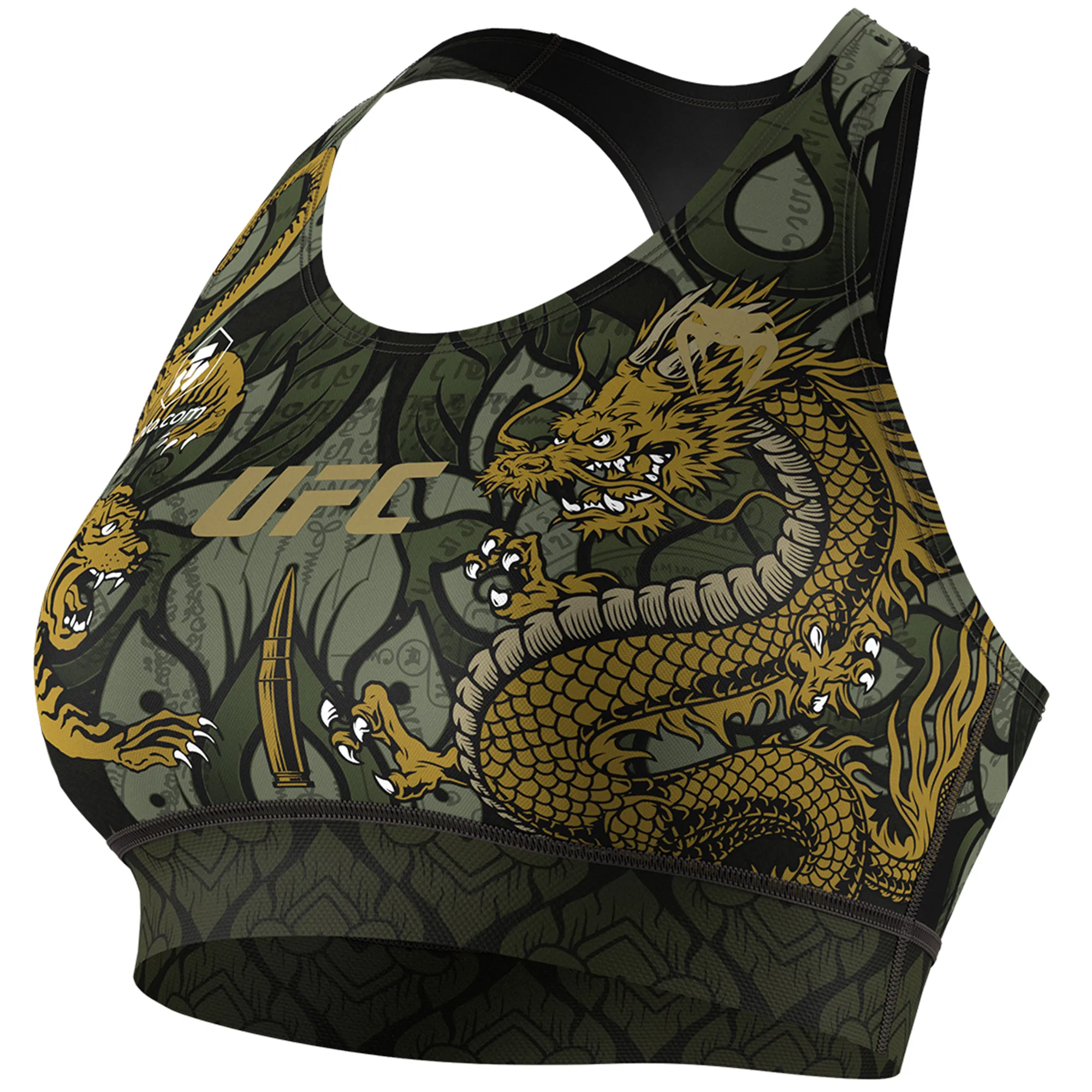 Women's UFC Unrivaled by VENUM Green/Gold Valentina Shevchenko Sports Bra sold by UFC