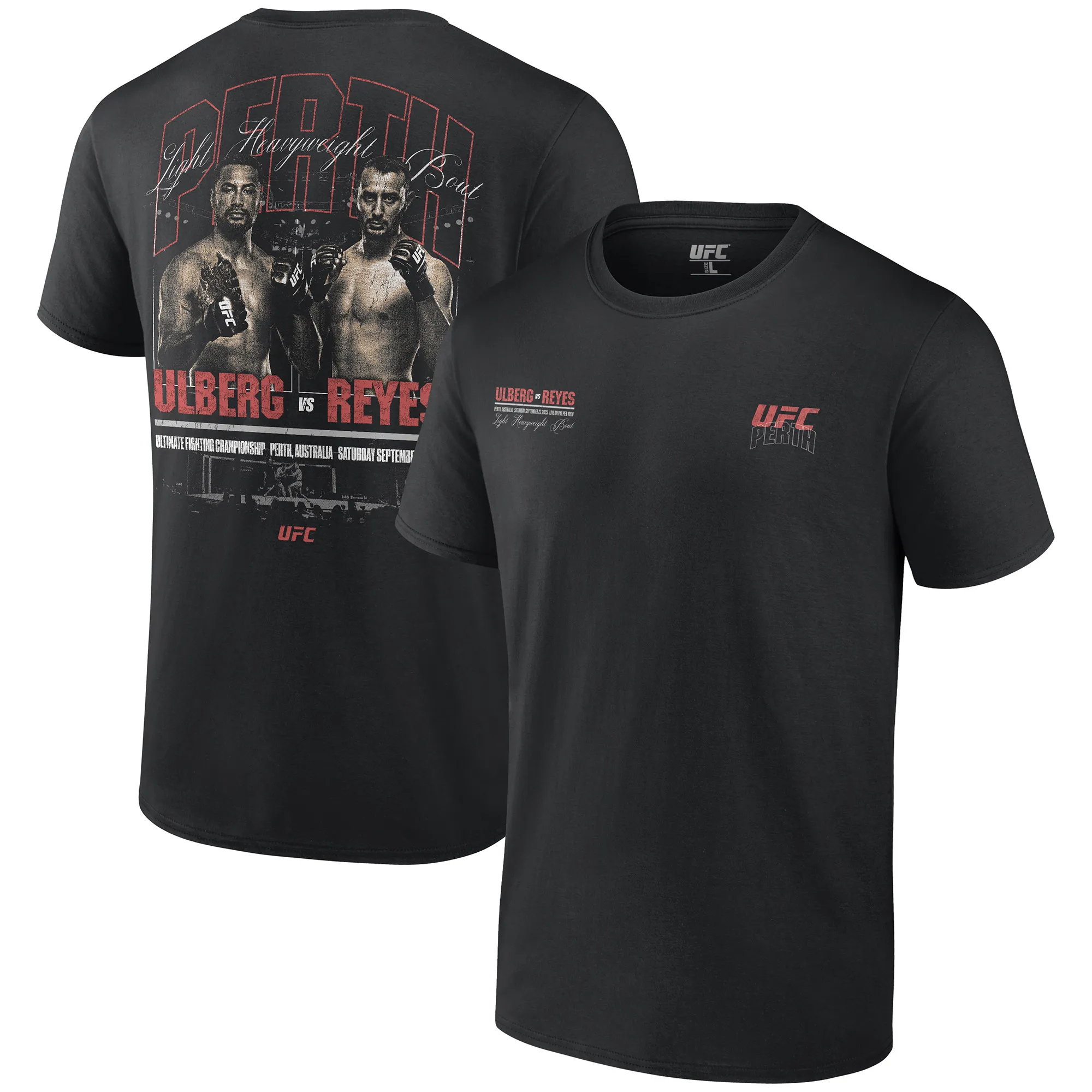 Men's Black UFC Perth Ulberg vs. Reyes T-Shirt sold by UFC