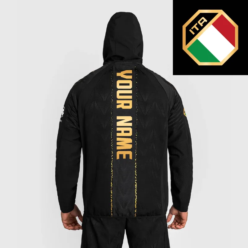 Men's UFC Zenith by Venum Black/Gold Authentic Fight Night Italy Personalized Champion Full-Zip Walkout Hoodie sold by UFC