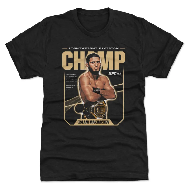 Men's 500 Level Heather Black Islam Makhachev UFC 302 Lightweight Champion Premium Tri-Blend T-Shirt sold by UFC