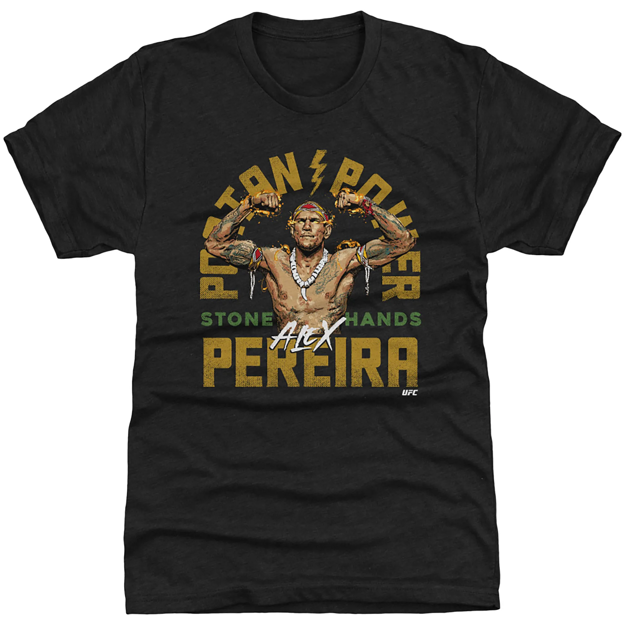 Men's 500 Level Heather Black Alex Pereira "Poatan" Power Premium Tri-Blend T-Shirt sold by UFC