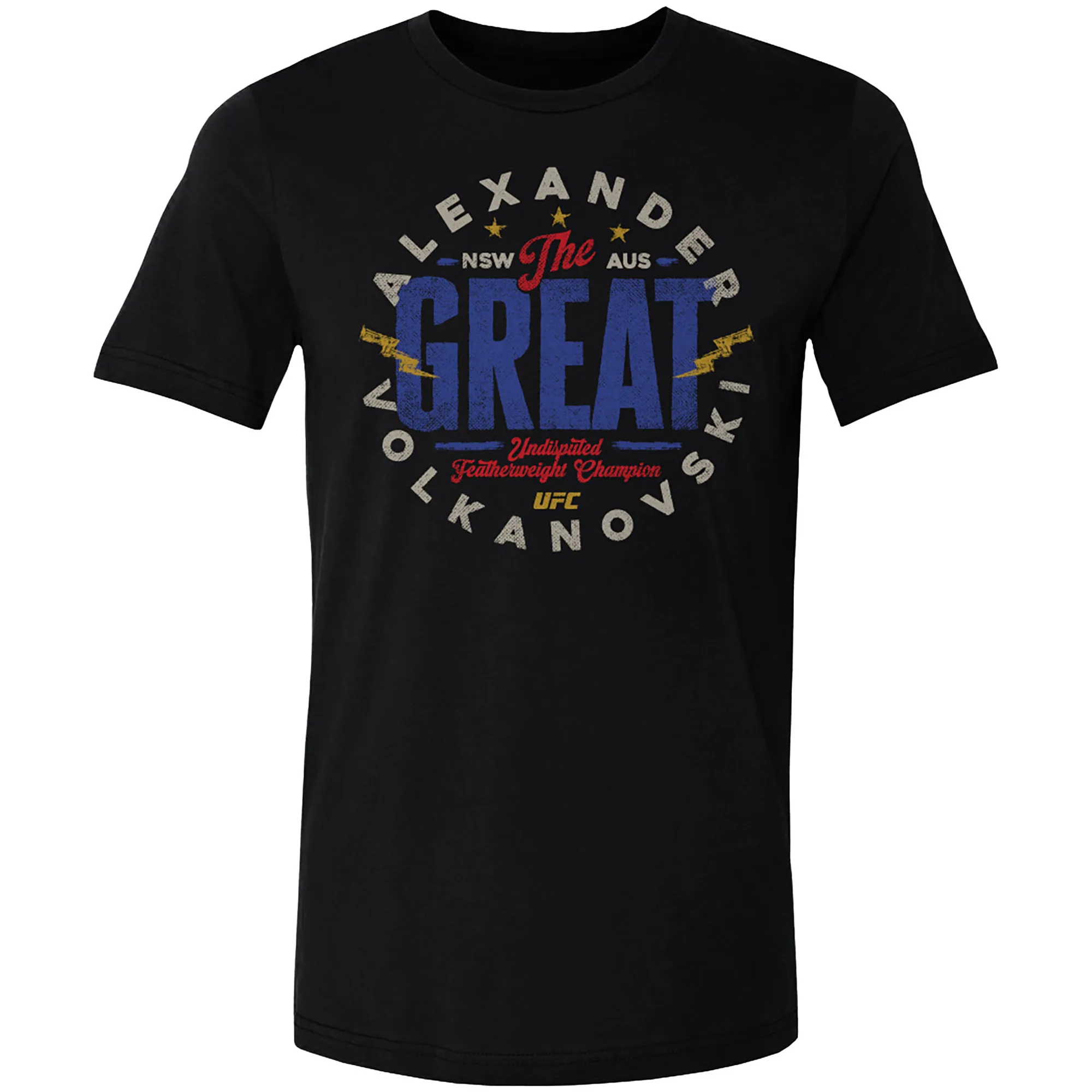 Men's 500 Level Black Alexander Volkanovski "The Great" Emblem T-Shirt sold by UFC