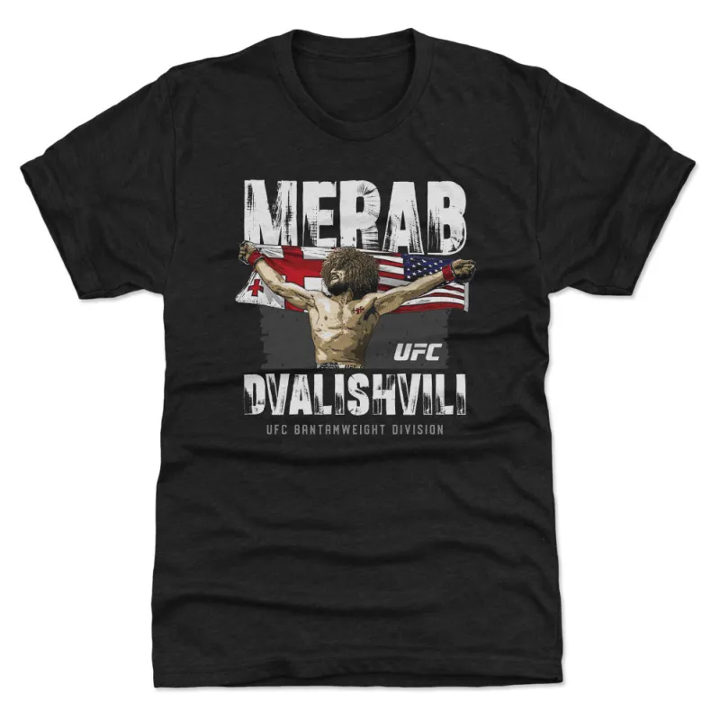 Men's 500 Level Heather Black Merab Dvalishvili Flag Premium Tri-Blend T-Shirt sold by UFC