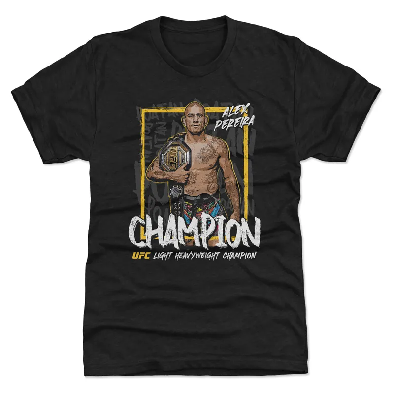 Men's 500 Level  Heather Black Alex Pereira UFC 303 Champion Premium Tri-Blend T-Shirt sold by UFC
