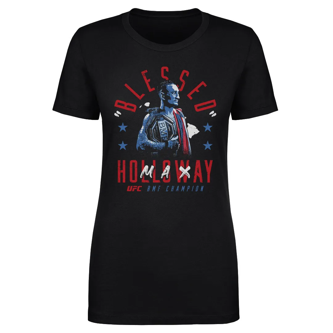 Women's 500 Level Black Max Holloway "Blessed" BMF Champion T-Shirt sold by UFC