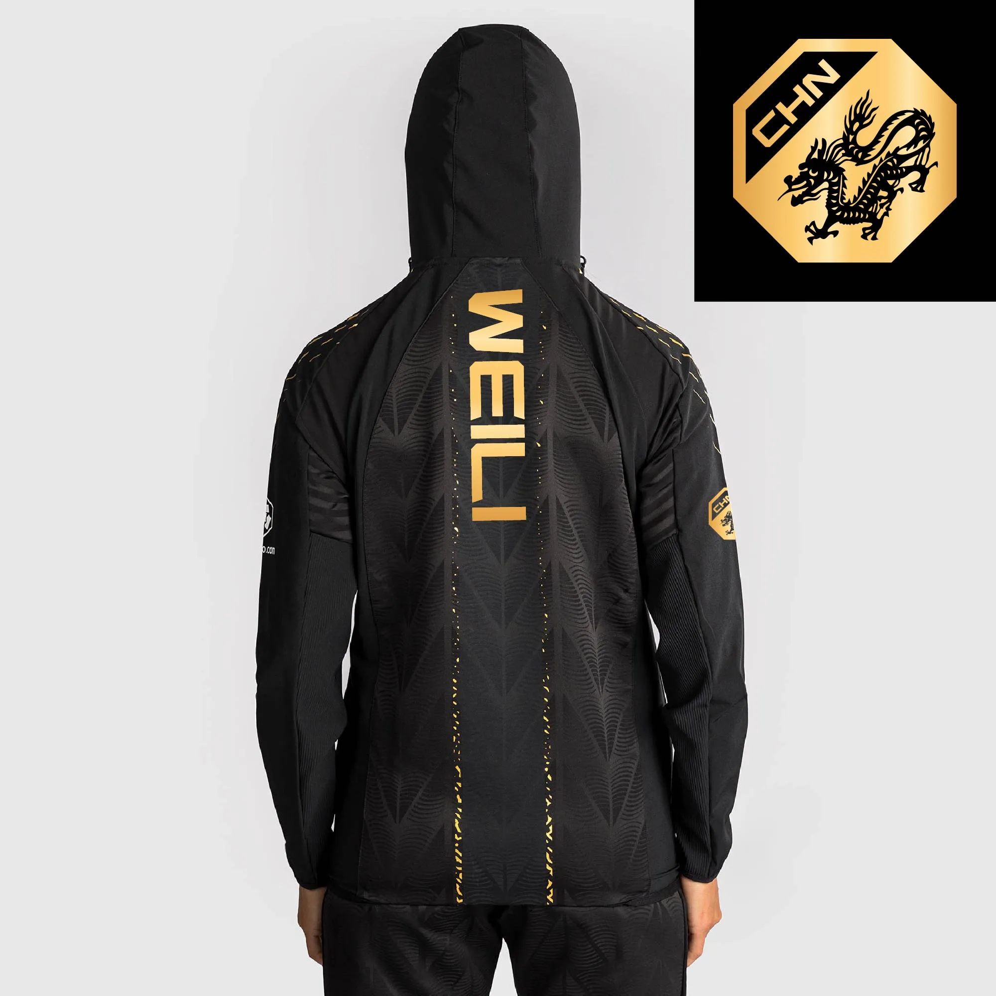 Women's UFC Zenith by Venum Black/Gold Zhang Weili Authentic Fight Night Champion Full-Zip Walkout Hoodie sold by UFC