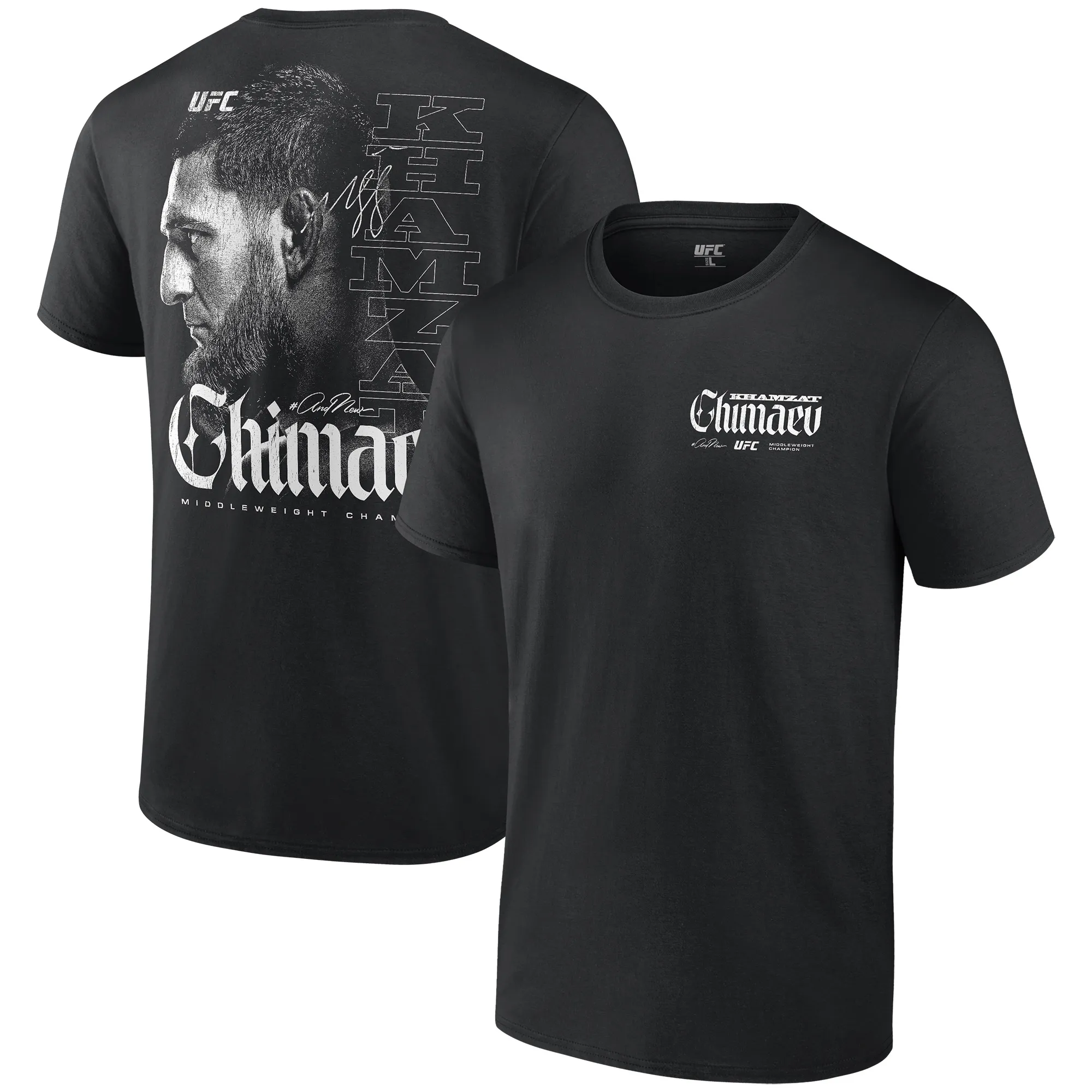 Men's Black Khamzat Chimaev UFC 319 #AndNew World Men's Middleweight Champion T-Shirt sold by UFC