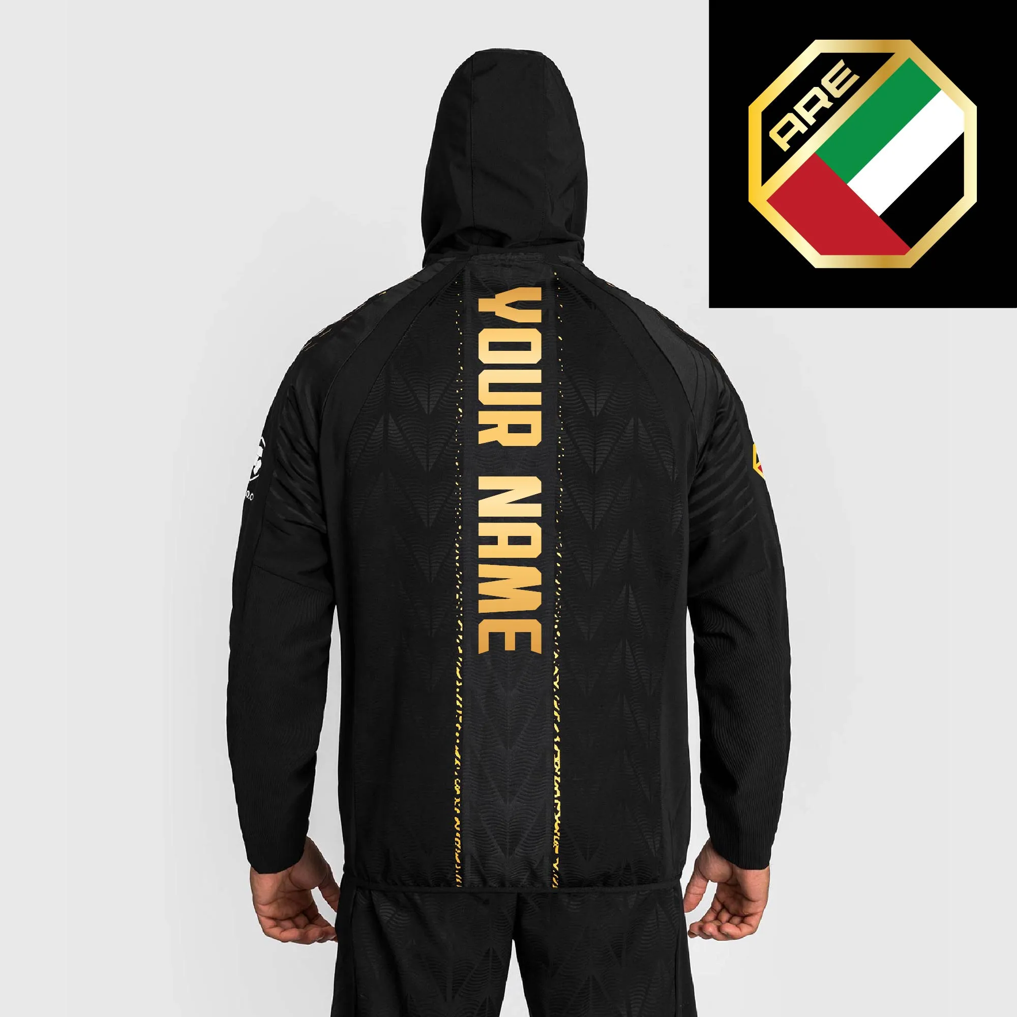 Men's UFC Zenith by Venum Black/Gold Authentic Fight Night United Arab Emirates Personalized Champion Full-Zip Walkout Hoodie sold by UFC