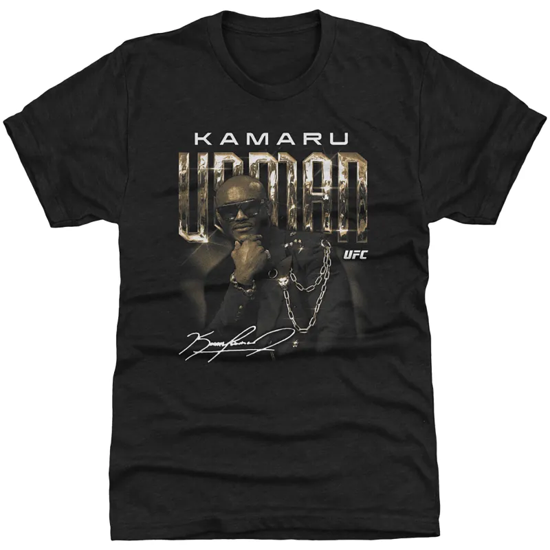 Men's 500 Level  Heather Black Kamaru Usman Grunge Premium Tri-Blend T-Shirt sold by UFC