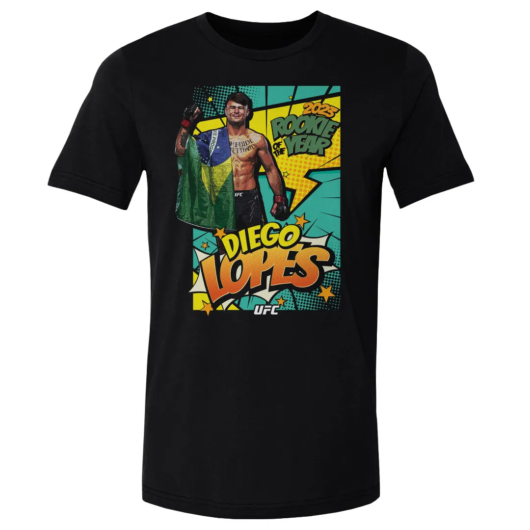 Men's 500 Level Black Diego Lopes Comic Book 2023 Rookie of the Year T-Shirt sold by UFC