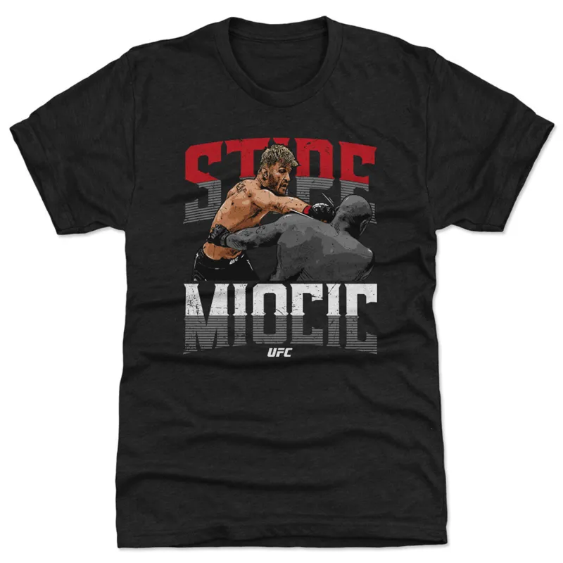 Men's 500 Level  Heather Black Stipe Miocic Power Punch Premium Tri-Blend T-Shirt sold by UFC