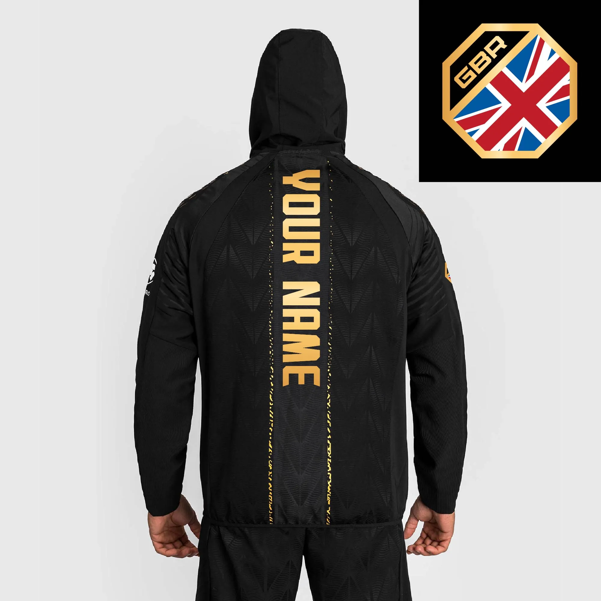 Men's UFC Zenith by Venum Black/Gold Authentic Fight Night Great Britain Personalized Champion Full-Zip Walkout Hoodie sold by UFC