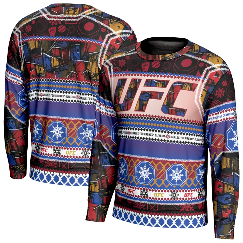 Men's ProSphere Blue Charles Oliveira 2025 Holiday Sweater sold by UFC