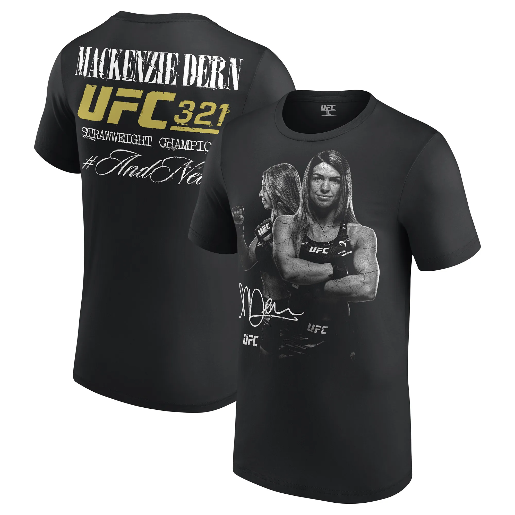 Men's Black Mackenzie Dern UFC 321 #AndNew Strawweight Champion T-Shirt sold by UFC