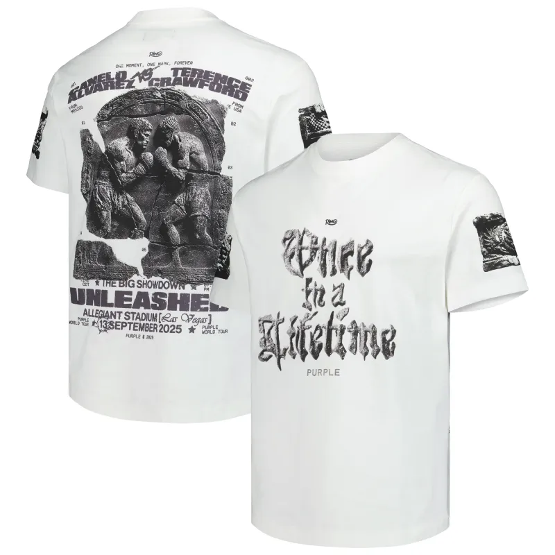 Canelo vs. Crawford Men's Purple Brand White Once In A Lifetime Event T-Shirt made by UFC