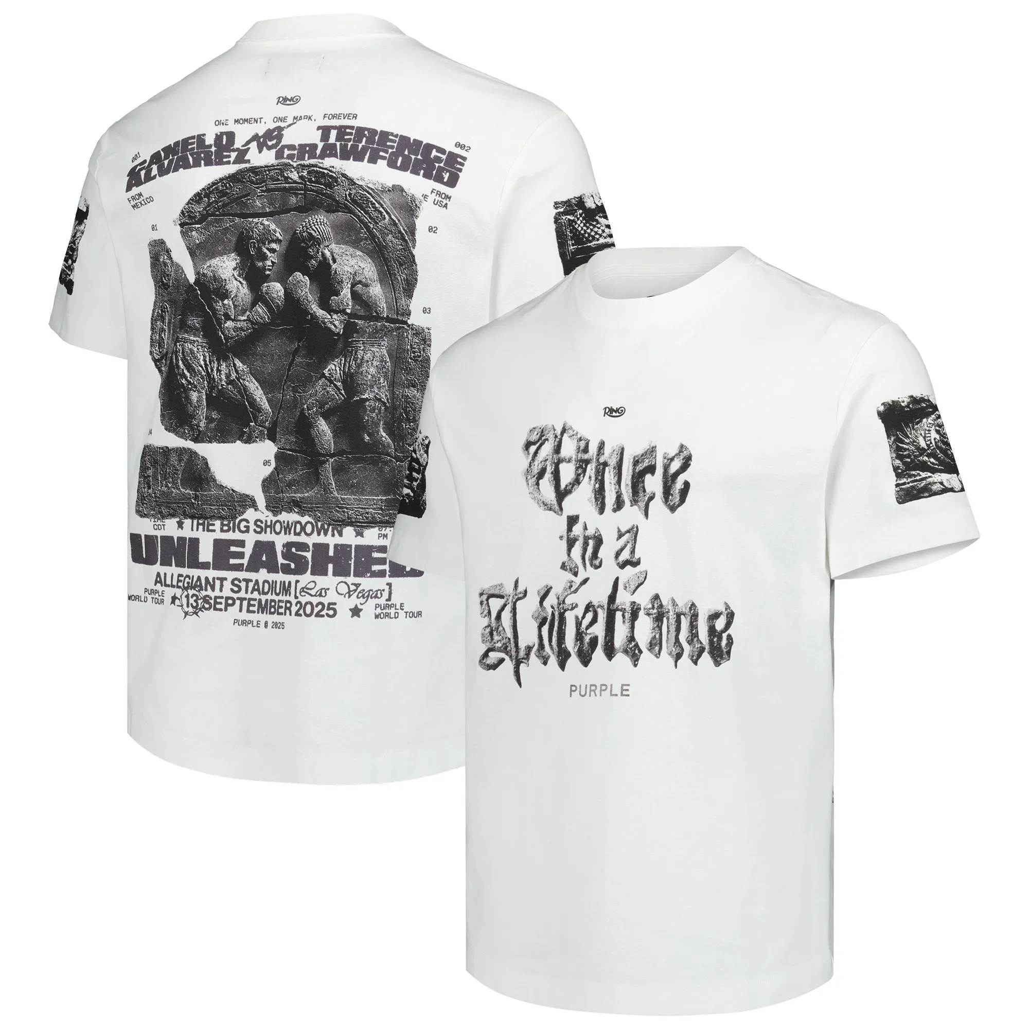 Canelo vs. Crawford Men's Purple Brand White Once In A Lifetime Event T-Shirt sold by UFC