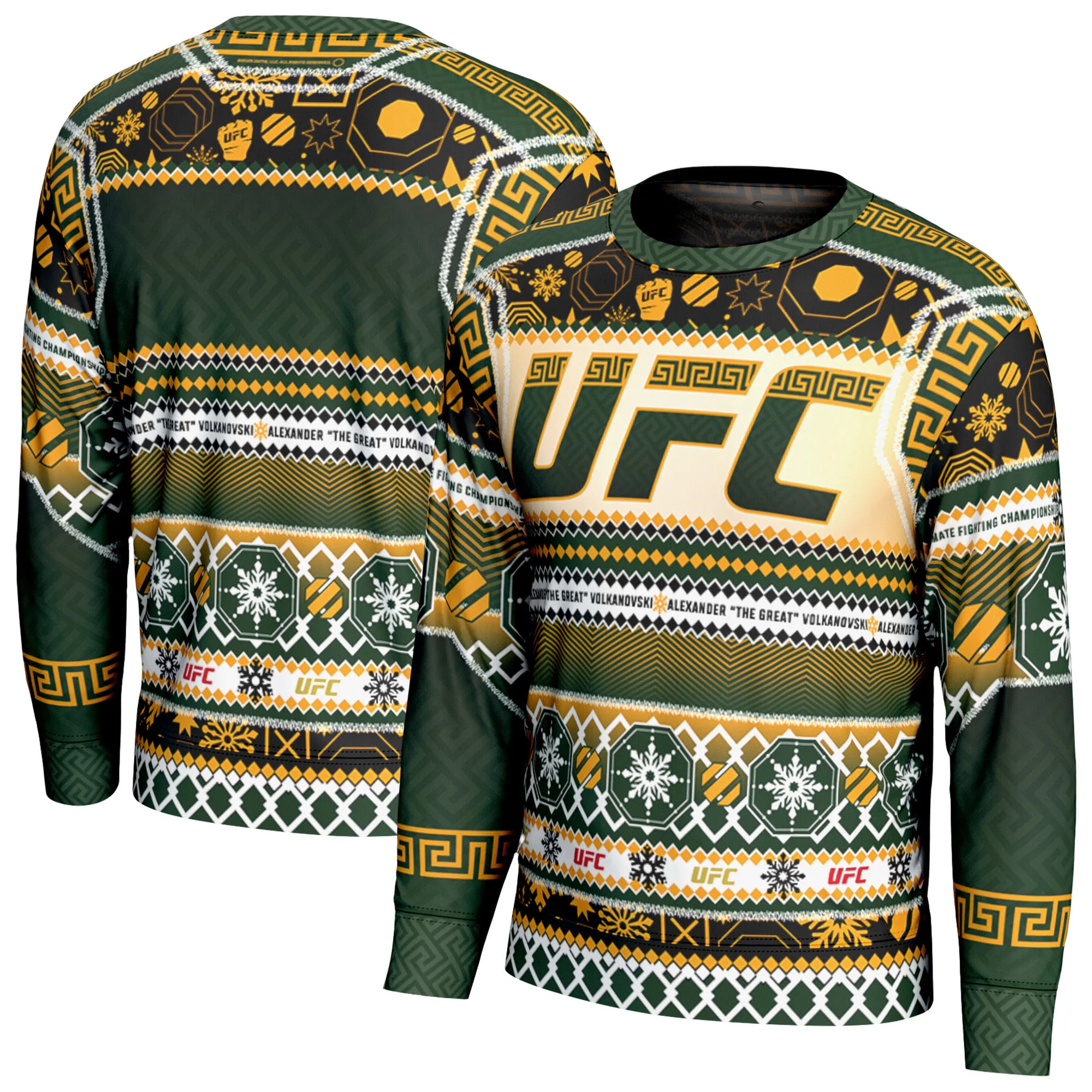 Men's ProSphere Green Alexander Volkanovski 2025 Holiday Sweater sold by UFC