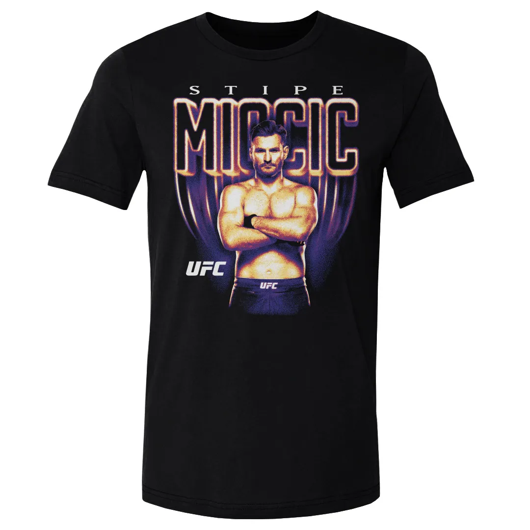 Men's Black Stipe Miocic Retro Bitmap T-Shirt sold by UFC
