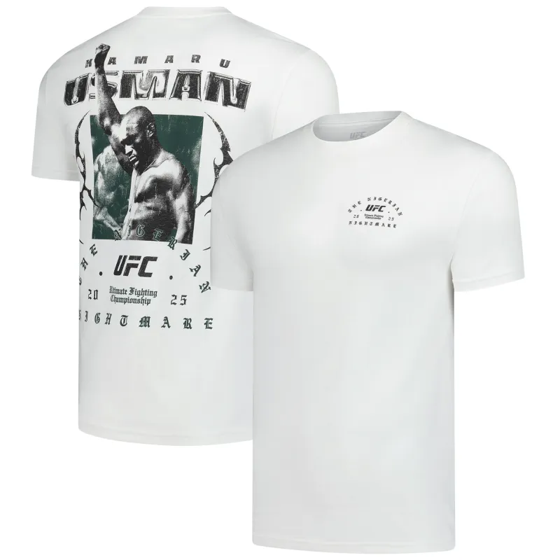 Men's UFC White Kamaru Usman Nightmare T-Shirt made by UFC