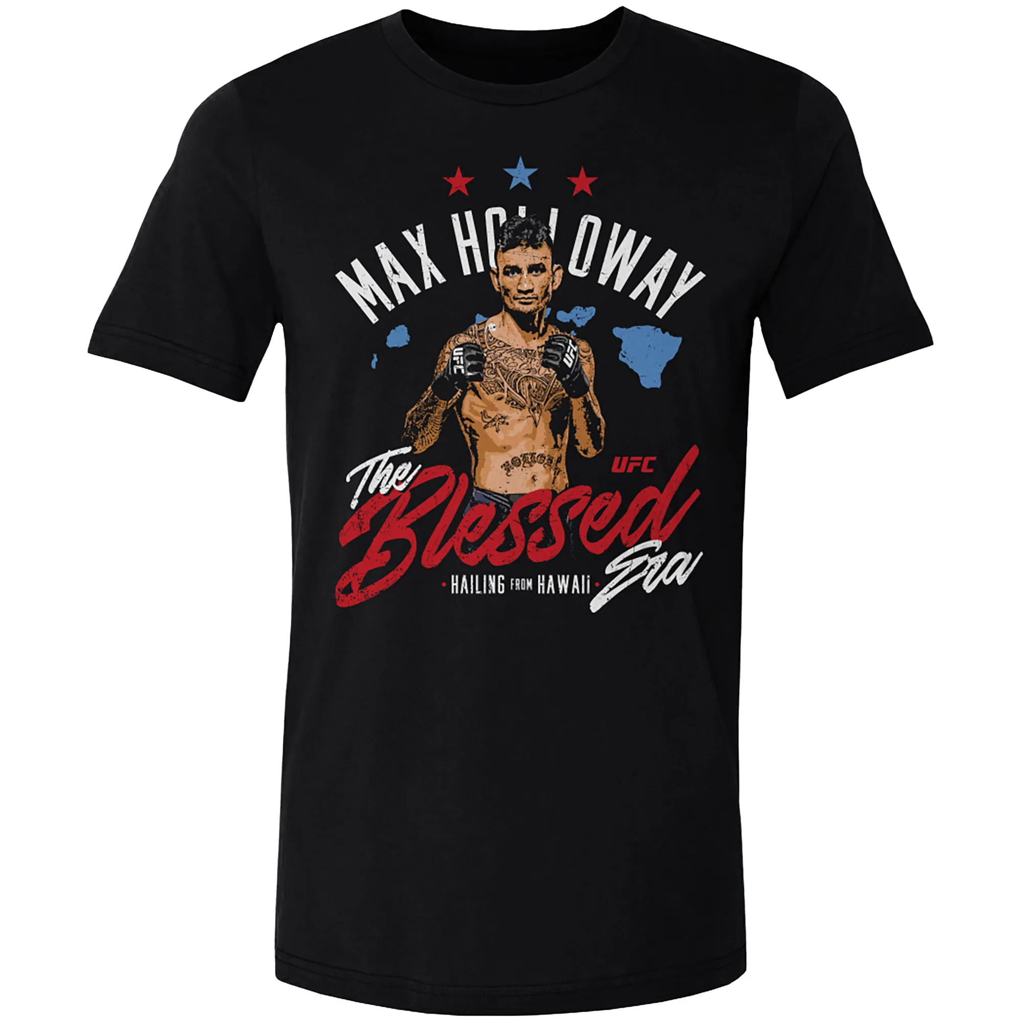 Men's 500 Level Black Max Holloway "Blessed" Hawaii T-Shirt sold by UFC