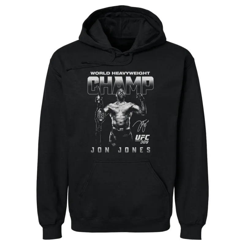 Men's 500 Level Black Jon Jones UFC 309 Heavyweight Champion of the World Pullover Hoodie sold by UFC