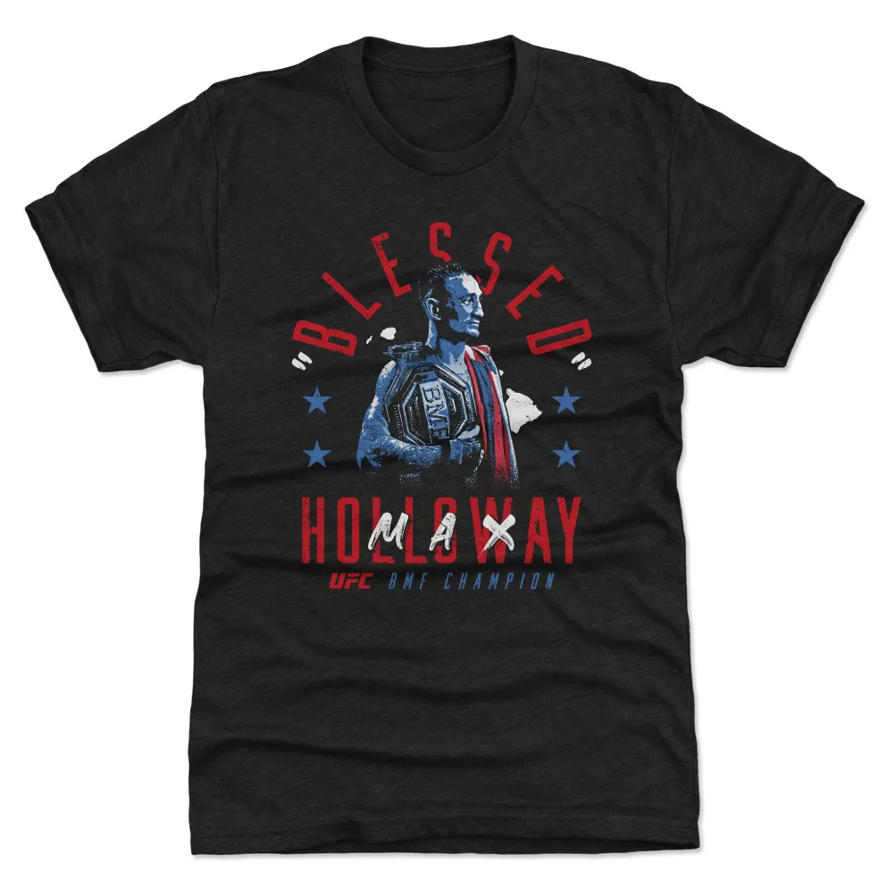 Men's 500 Level Heather Black Max Holloway "Blessed" BMF Champion Premium Tri-Blend T-Shirt sold by UFC