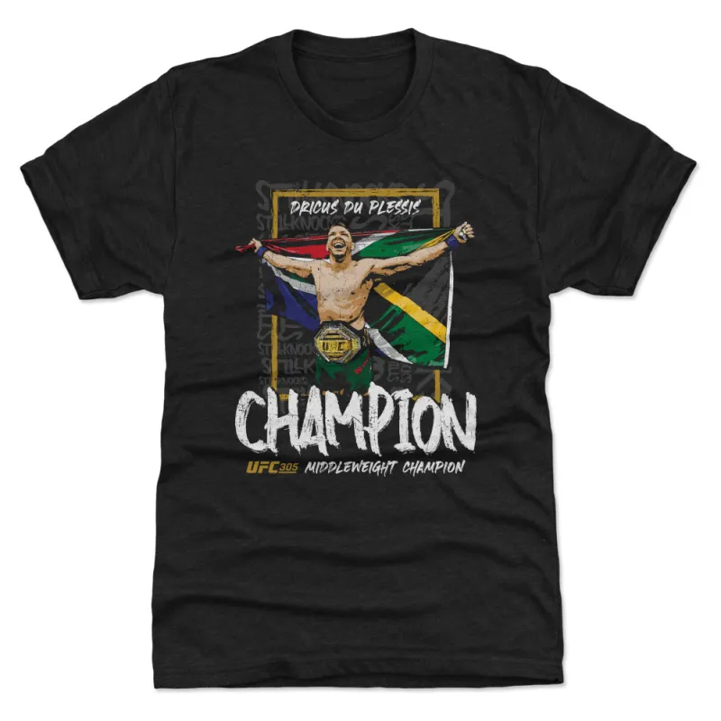 Men's 500 Level Heather Black Dricus Du Plessis UFC 305 Middleweight Champion of the World Premium Tri-Blend T-Shirt sold by UFC