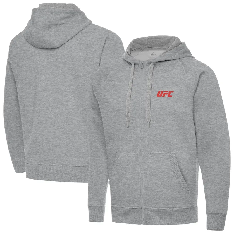 Men's Antigua Heather Gray UFC Victory Full-Zip Hoodie sold by UFC