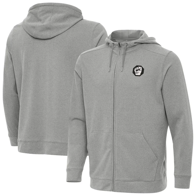Men's Antigua Heather Gray UFC Effortless Full-Zip Hoodie made by Antigua