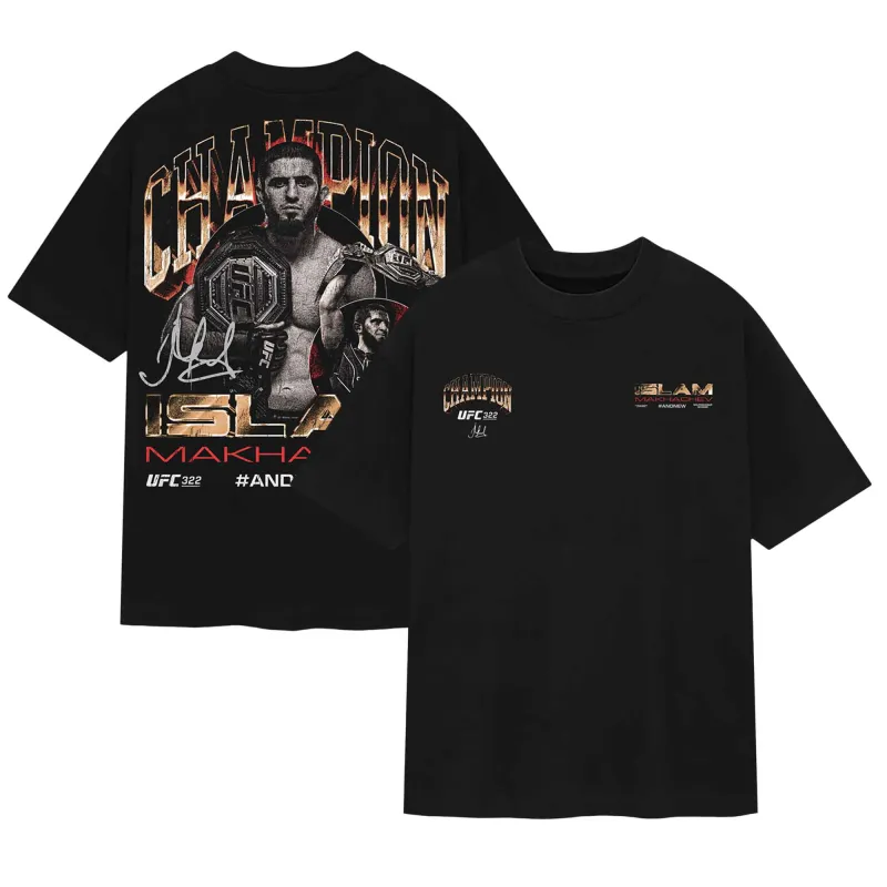 Men's Black Islam Makhachev UFC 322 #AndNew Men's Welterweight Champion T-Shirt sold by UFC