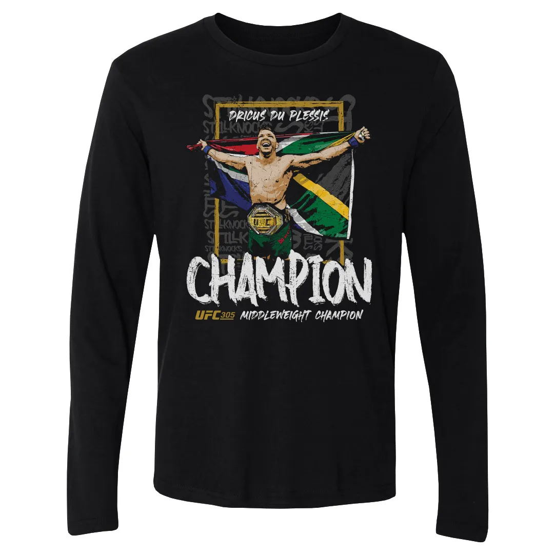 Men's 500 Level Black Dricus Du Plessis UFC 305 Middleweight Champion of the World Long Sleeve T-Shirt sold by UFC
