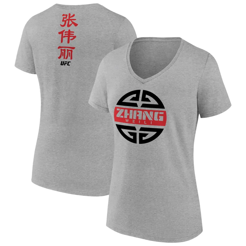 Women's  Zhang Weili Gray Emblem V-Neck T-Shirt sold by UFC