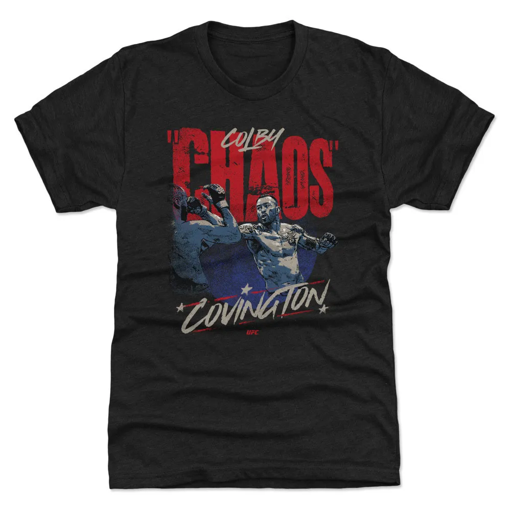 Men's 500 Level Heather Black Colby Covington "Chaos" Premium Tri-Blend T-Shirt sold by UFC