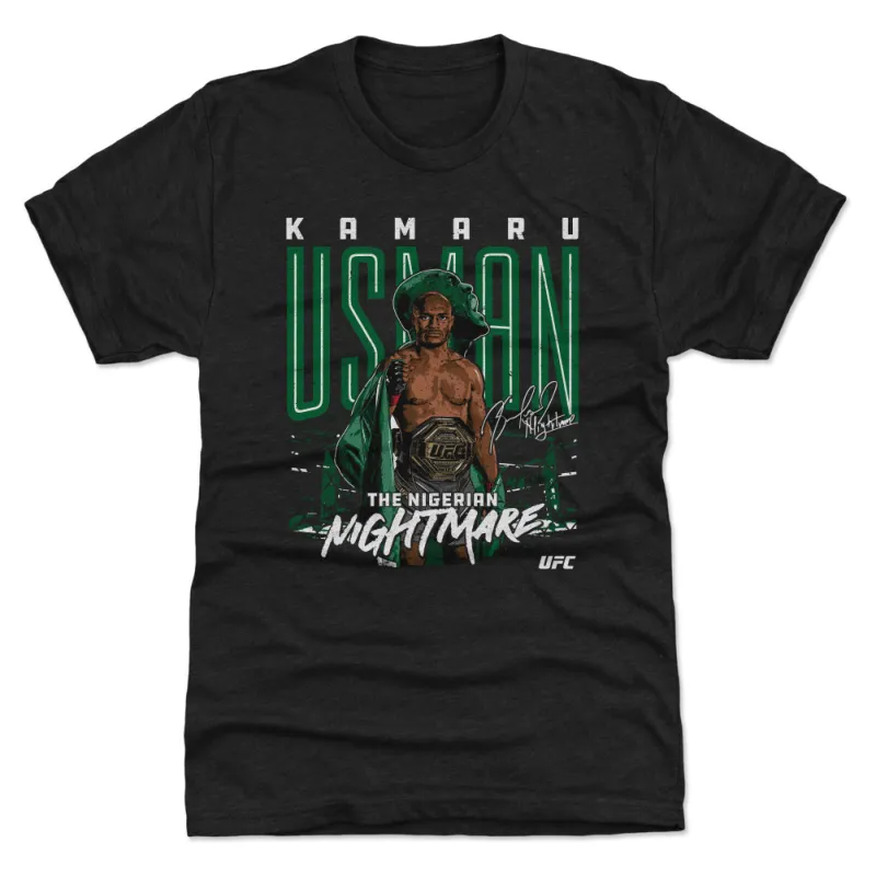 Men's 500 Level Heather Black Kamaru Usman Tri-Blend T-Shirt sold by UFC