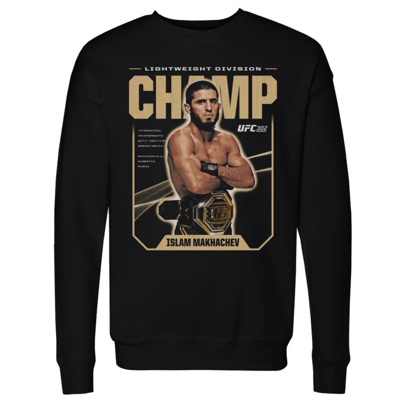 Men's 500 Level Black Islam Makhachev UFC 302 Lightweight Champion Pullover Sweatshirt sold by UFC