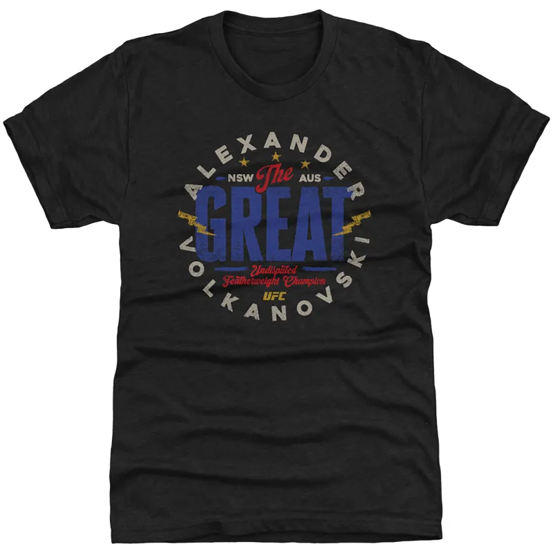 Men's 500 Level  Heather Black Alexander Volkanovski "The Great" Emblem Premium Tri-Blend T-Shirt sold by UFC