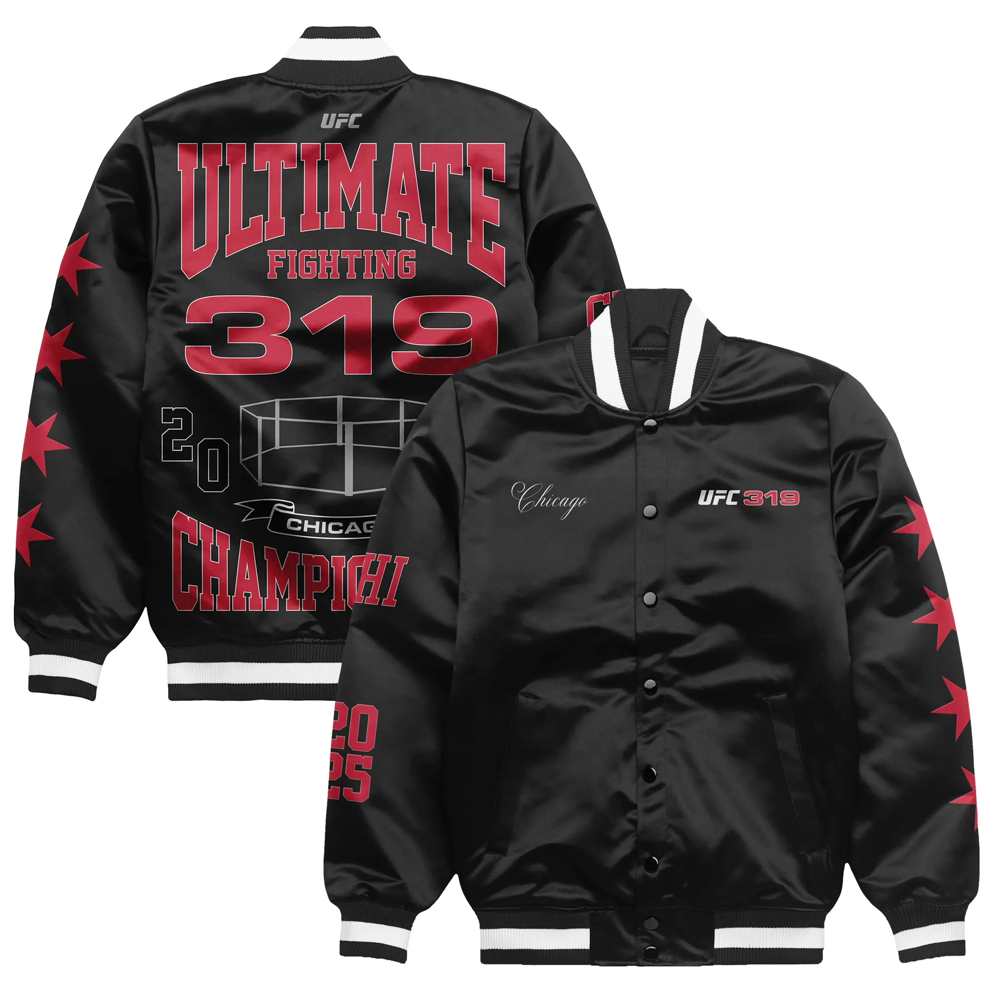 Men's Black UFC 319 Windy City Full-Snap Bomber Jacket sold by UFC