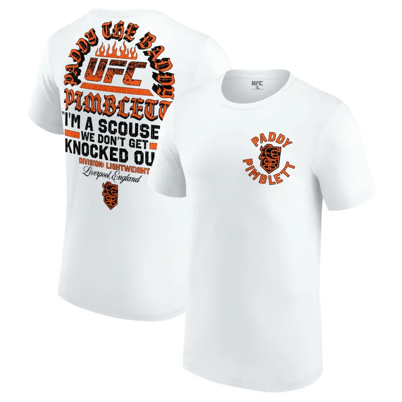 Men's UFC White Paddy Pimblett We Don't Get Knocked Out T-Shirt made by UFC