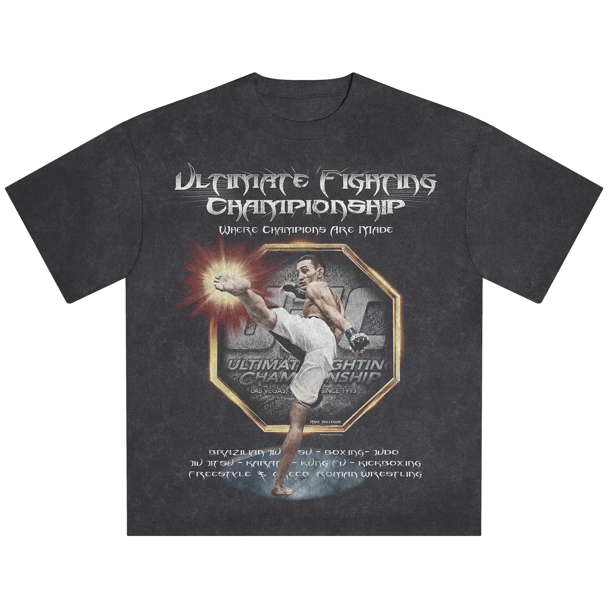 Men's Heather Black UFC Pow Snow Wash T-Shirt sold by UFC