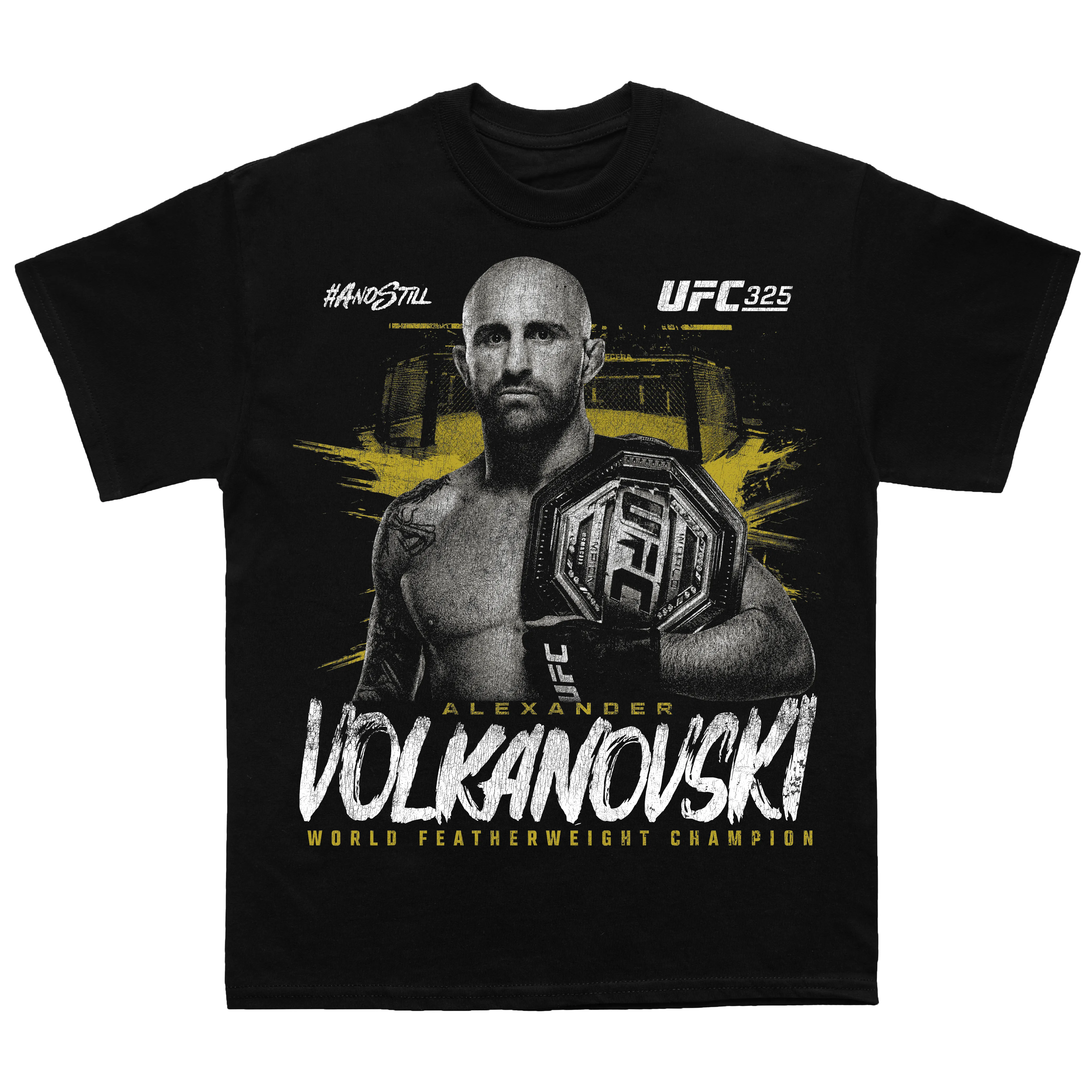 Men's Black Alexander Volkanovski UFC 325 #AndStill Featherweight Champion T-Shirt sold by UFC