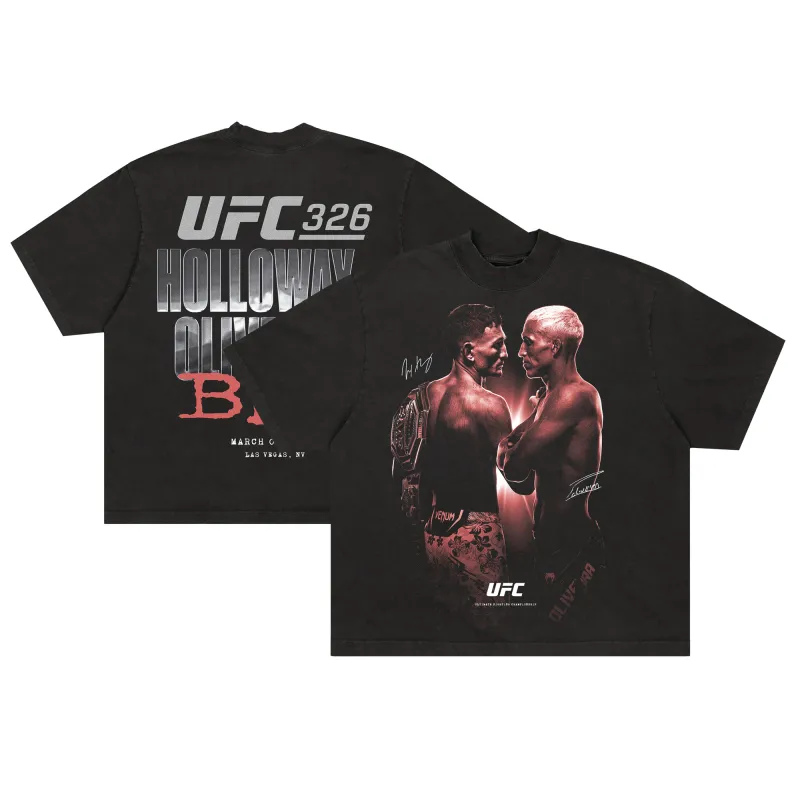 Men's Max Holloway vs. Charles Oliveira Black UFC 326 Matchup Boxy T-Shirt made by UFC